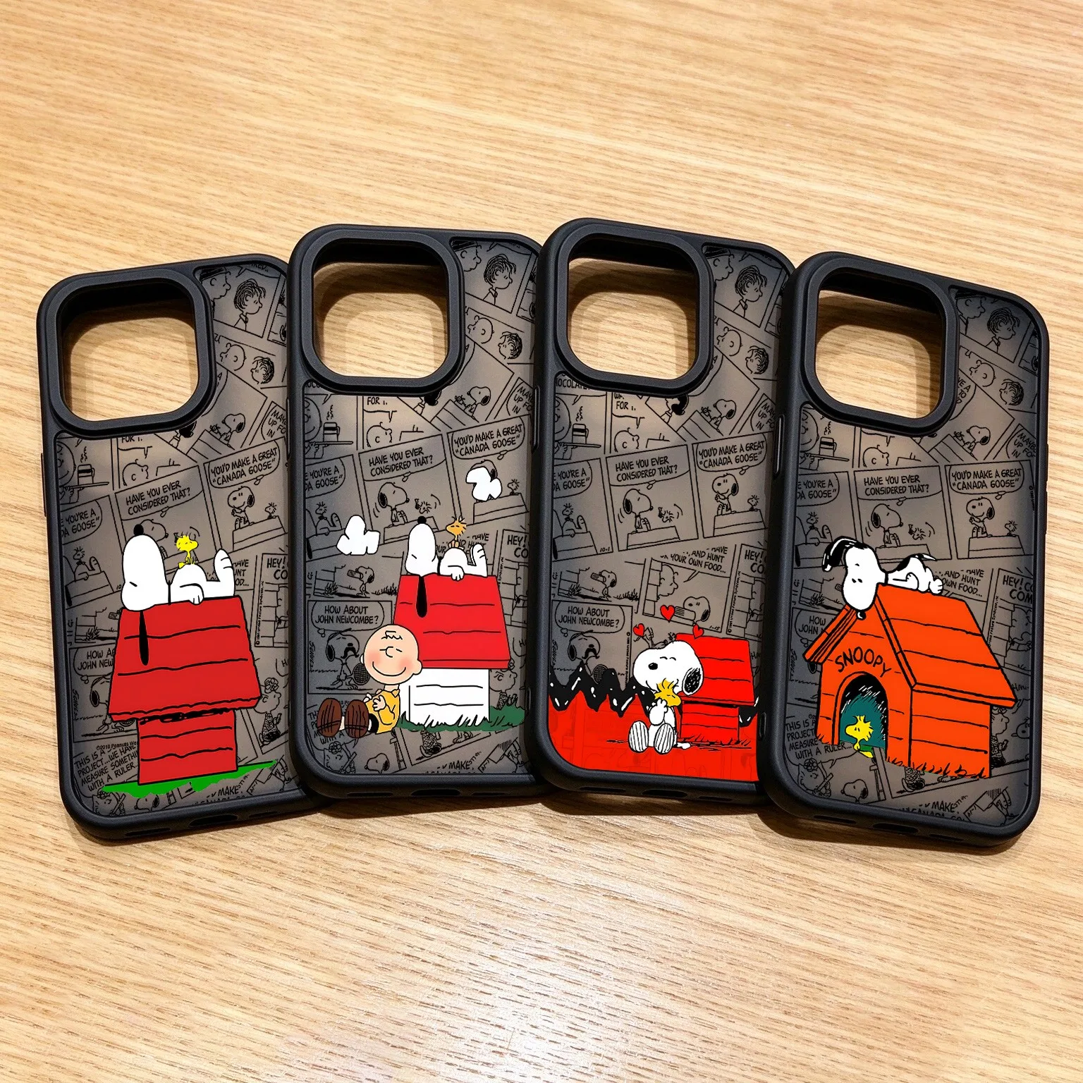 Coque de téléphone de luxe à finition mate, motif dessin animé S-Snoopys, pour iPhone 11 12 13 14 15 16 17 18 Pro Max Plus Air, noire, antichoc