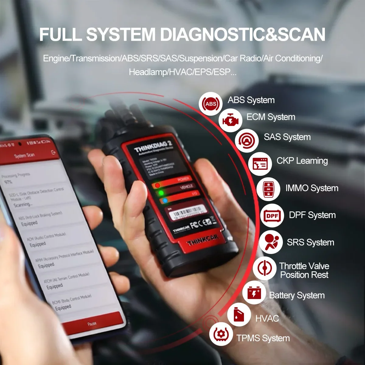 THINKCAR Thinkdiag 2 OBD2 Scanner Bluetooth All System Support CAN FD Protocols Full Car Software 1 Year Free