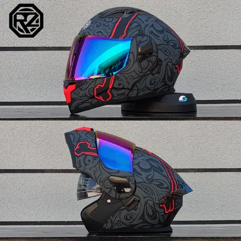 ORZ Personalised Motorcycle Full Face Helmet Men Women Fashion Dual Lens Helmets Motocross Racing Modular Flip Up Casco Moto