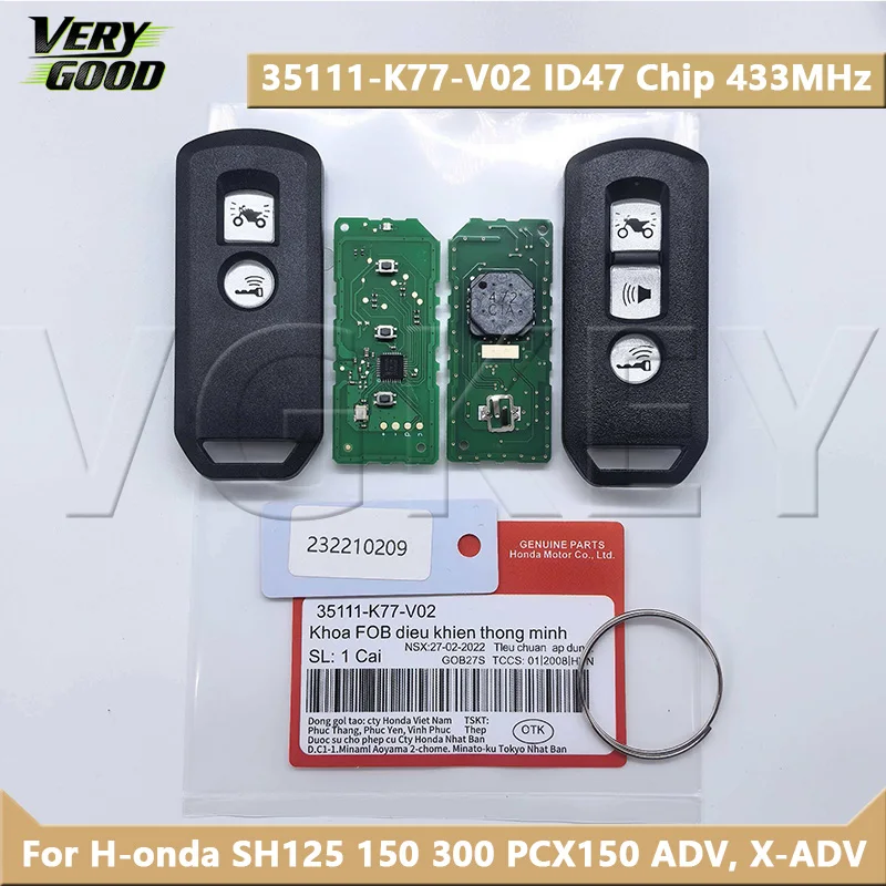 Пульт дистанционного управления для мотоцикла VG 35111-K77-V02 с чипом ID47, частота 433 МГц, для мотоциклов и скутеров H-onda SH125, 150, 300, PCX150, ADV, X-ADV