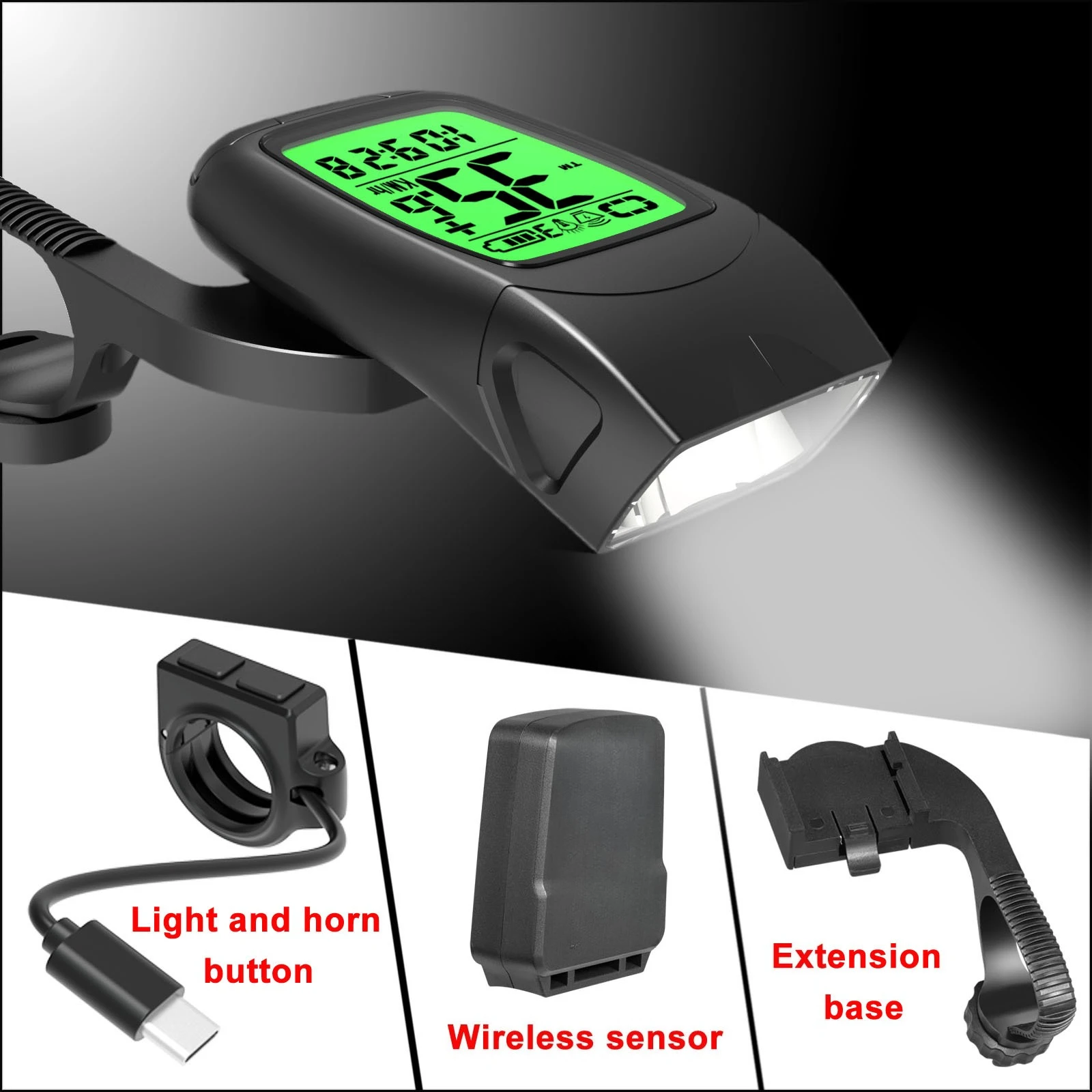 3in1 bicycle light wireless bicycle computer bell combination with USB rechargeable cycling pack