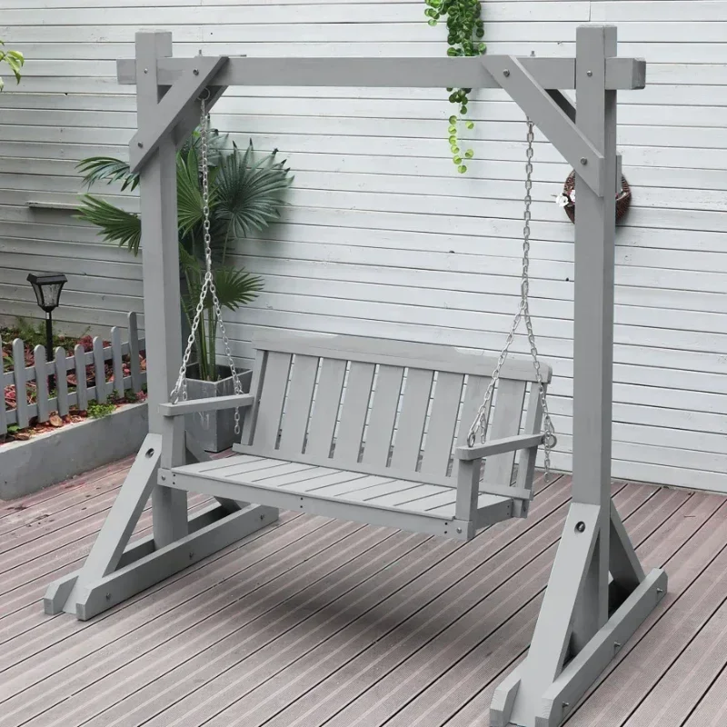 Stock availableOutdoor Rainproof Courtyard Anti-corrosion Wooden Rocking Chair Swing Swing Garden Home Balcony Decoration Wooden