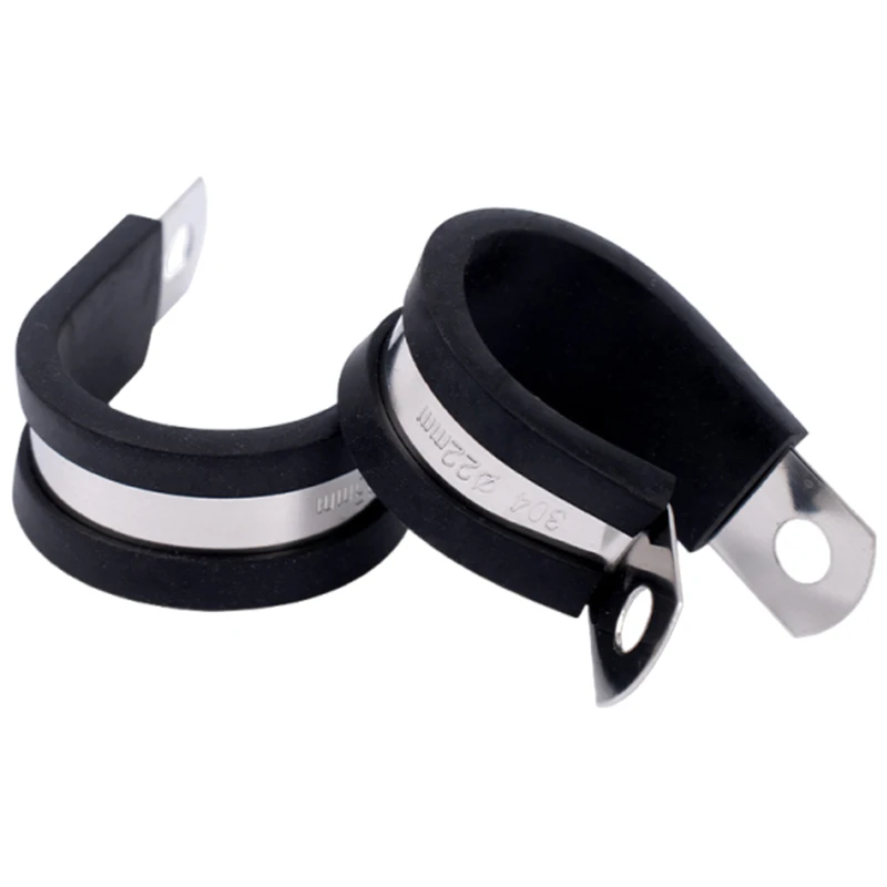 30/50Pcs 6-24mm Stainless Steel R-type Pipe Clamp with Rubber Lined Cable Mounting Clips Hose Fixed Clamps Hardware Fasteners
