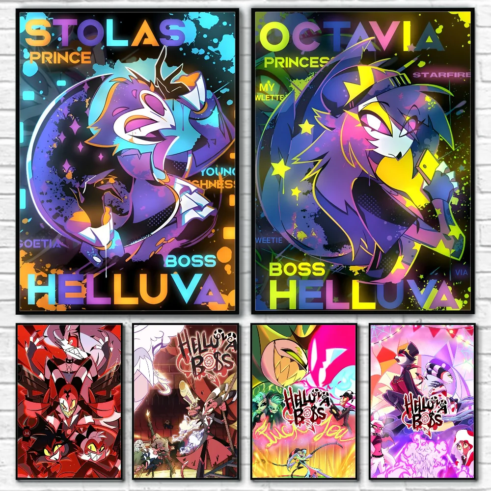 

Cool H-Helluva Boss Cartoon Poster Sticky Wall Art Printing Waterproof Home Living Bed Room Bar Aesthetic Decor