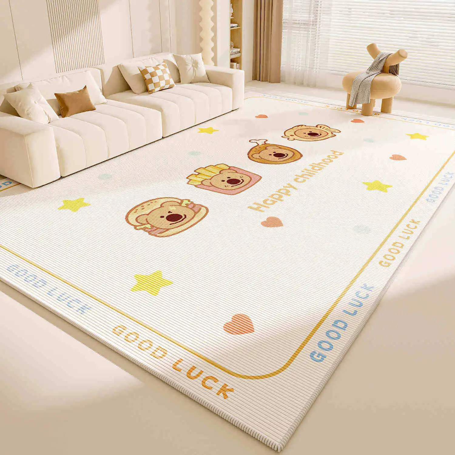 VIKAMA Doodle Puppy Kids Rug, Have a Nice Day Cartoon Dog Polka Dot Play Mat, Non Slip Washable Crystal Velvet Rug for Bedroom