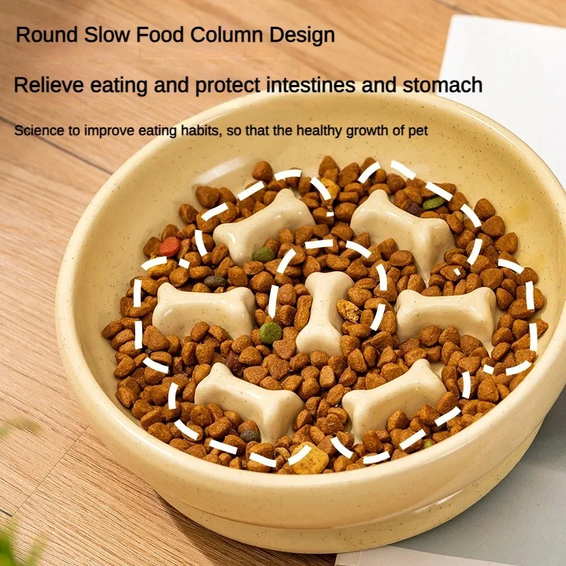 Ceramic flower pet slow food bowl choking prevention slow food high foot neck protection anti vomiting cat food bowl food basin