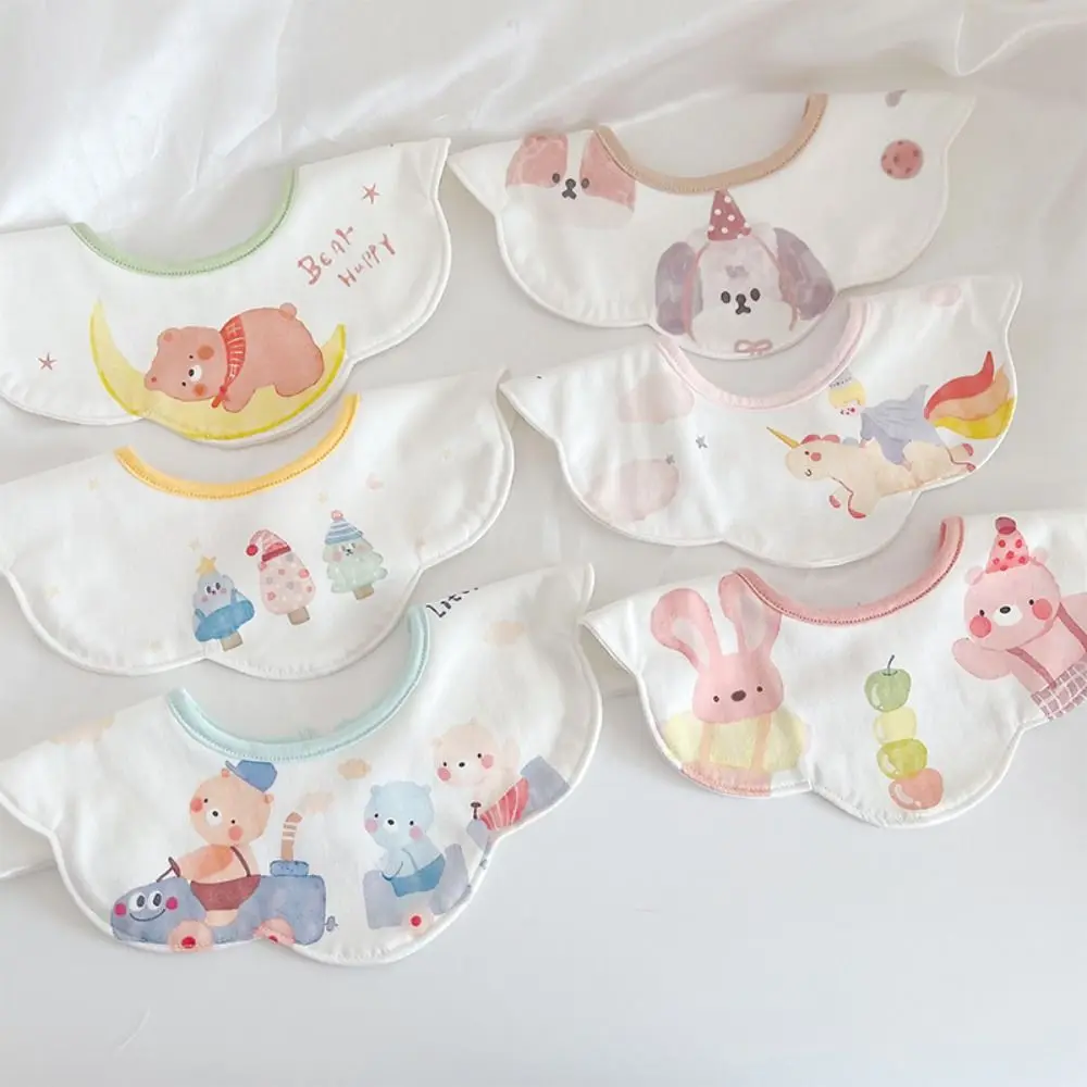 

Soft Cartoon Anti-vomiting Bibs Cotton Yarn Flower Shape Baby Drooling Bibs Rotatable Round Neck Baby Cotton Bibs Daily