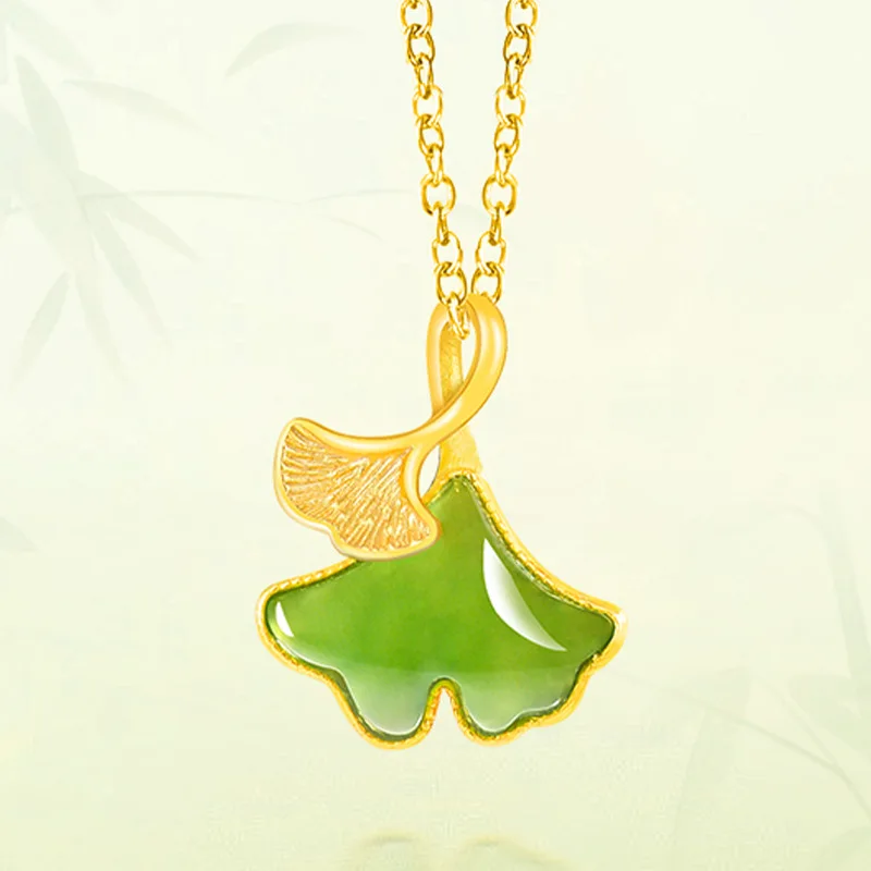 

Женская пара шпинатов, зеленый кулон в виде листьев гинкго S925, инкрустированный серебром, натуральный хотан, ювелирные изделия из нефрита, Прямая доставка