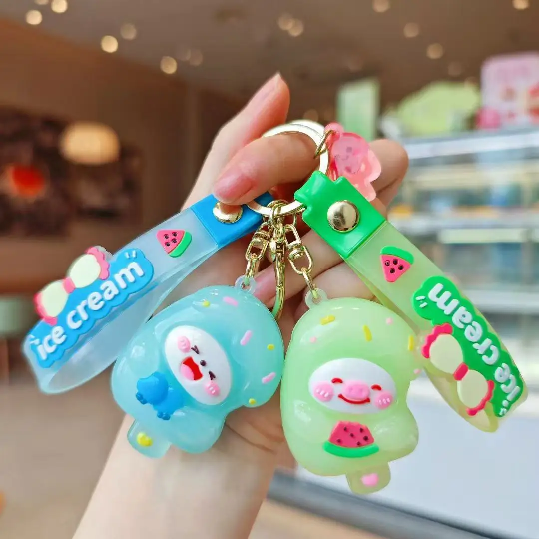 Cute Little Bear Crystal Popsicle Doll Keychain Cartoon Candy Watermelon Ice Cream Lanyard Pig Ice Pop Animal Pendant Key Chain