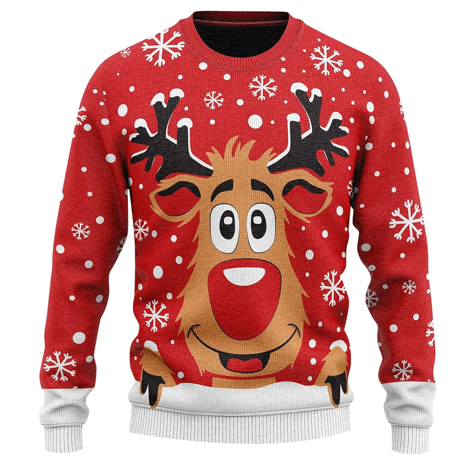 Ugly Christmas Sweater Women Reindeer Print Oversized Knit Sweater Winter Round Neck Long Sleeve Cozy Holiday Sweater Knitwear