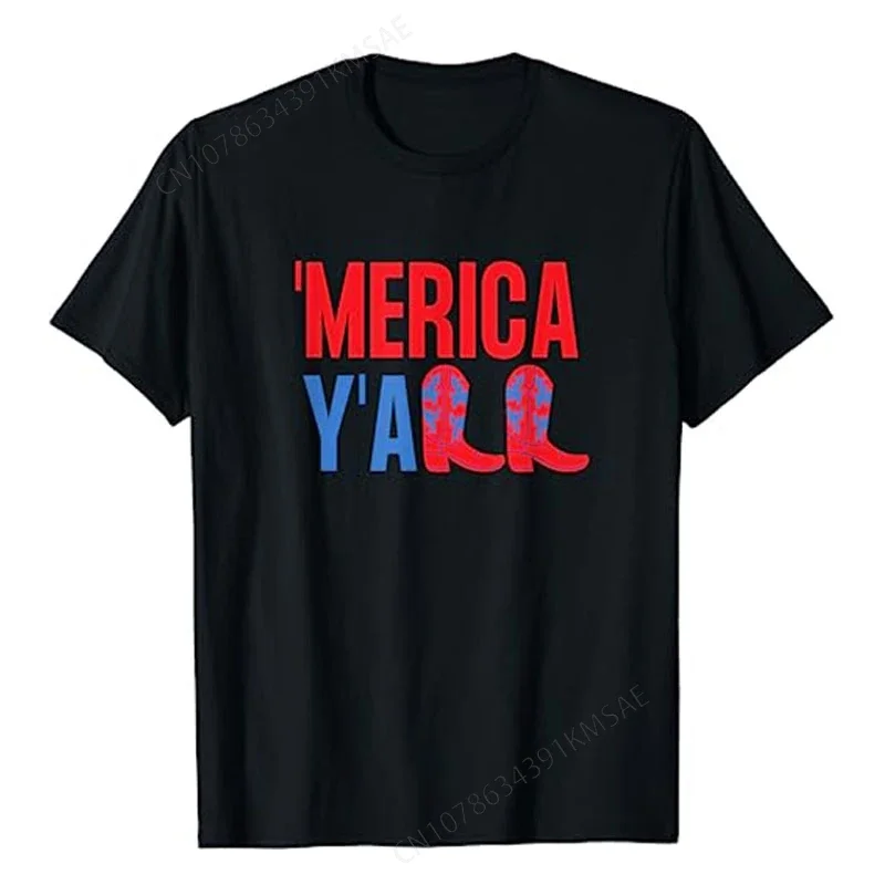 Merica Y'ALL USA Merica Tee 4th of July Patriotic T-Shirt American Proud Graphic Top Military Day Summer Fashion Vacation Outfit