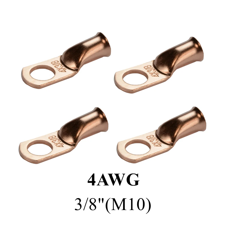 10/25Pcs  4AWG M6/M8/M10/M12  Bare Copper Wire Gauge Battery Lugs Terminal Ring Connector Kit