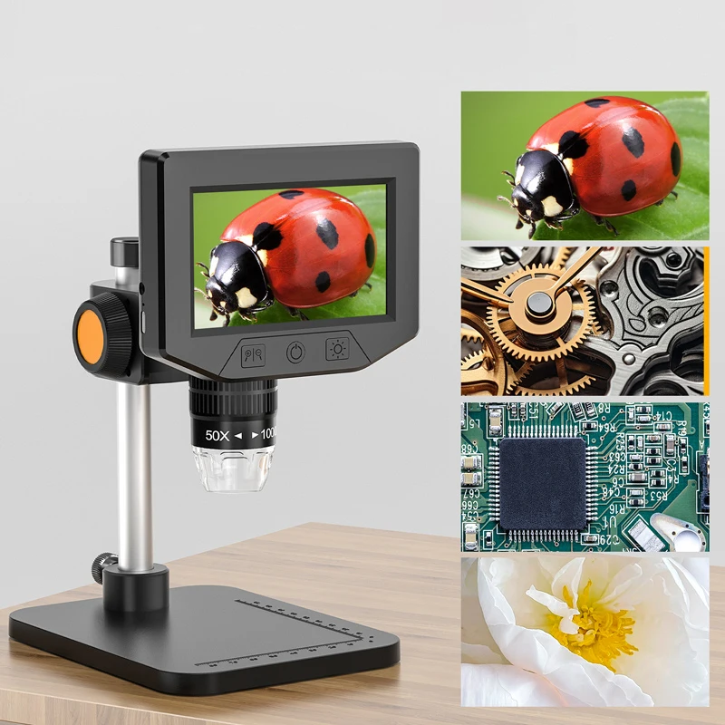 Ultra HD 4.3” Microscope 50-1000X Zoom, Portable Soldering Tool with Camera & LED Light  for Mobile Phone Repair Circuit Boards