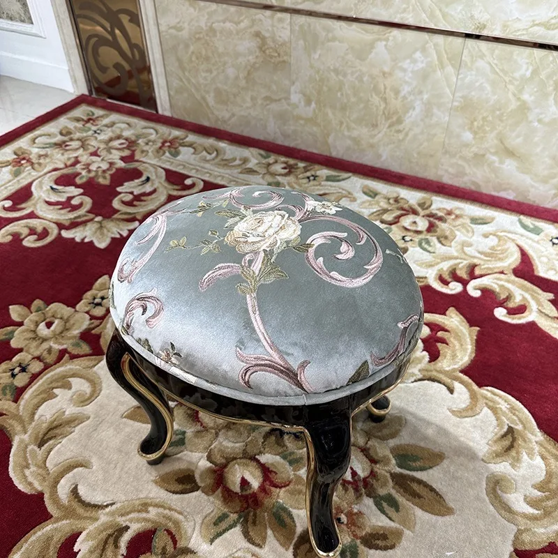 French solid wood fabric embroidery dressing stool, European bedroom dressing stool dressing table household mini