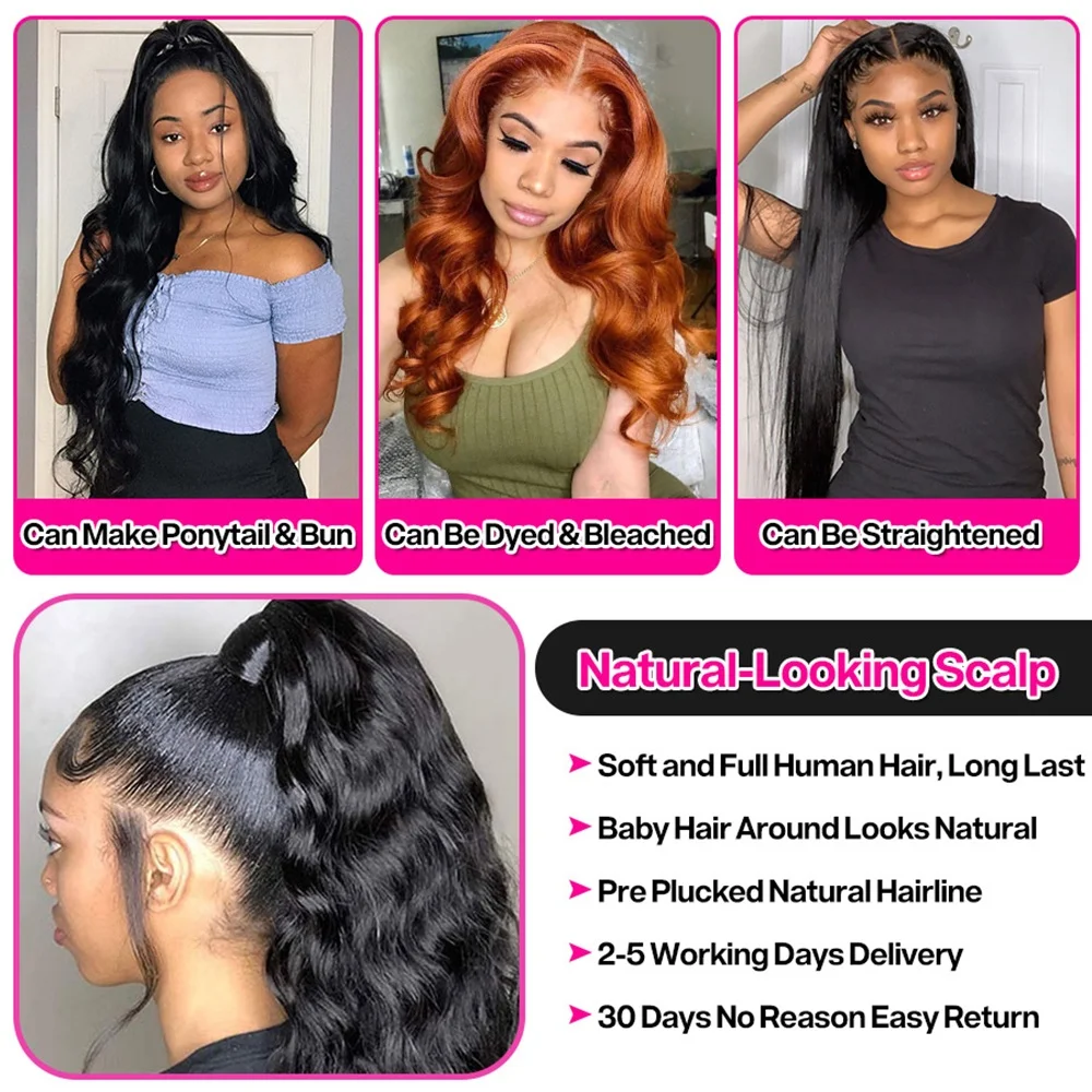 30 40 Inch Body Wave 13x6 Hd Lace Frontal Wig 4x4 5x5 13x4 Lace Front Human Hair Wig Natural Hairline Pre Plucked Glueless Wigs