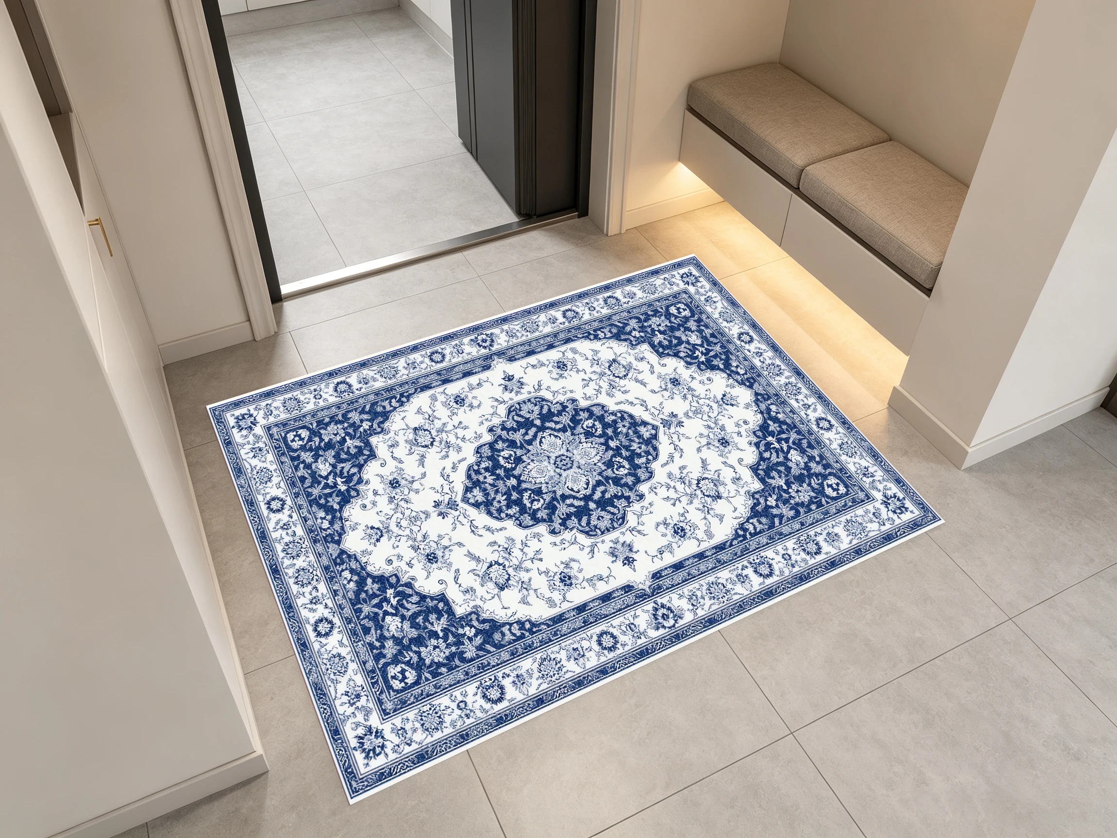 2D Blue & White Persian Vintage Rug: Soft to the Touch, Suitable for Both Living Room & Bedroom, Enhancing the Space