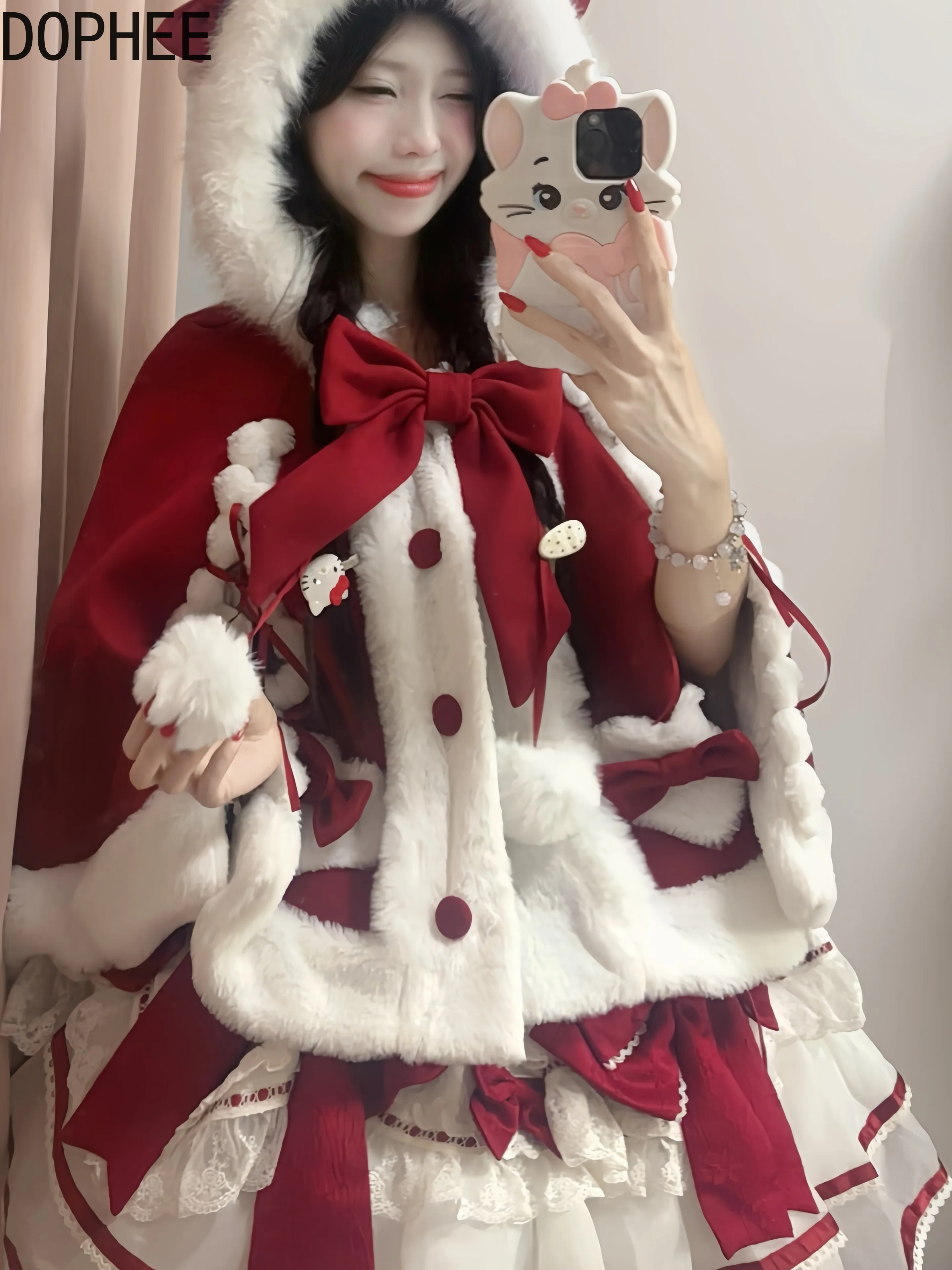 

Sweet Princess Cloak Coat All-match Autumn Winter Contrast Color Stitching Single-breasted Hooded Cape Coat Lolita Women Ponchos