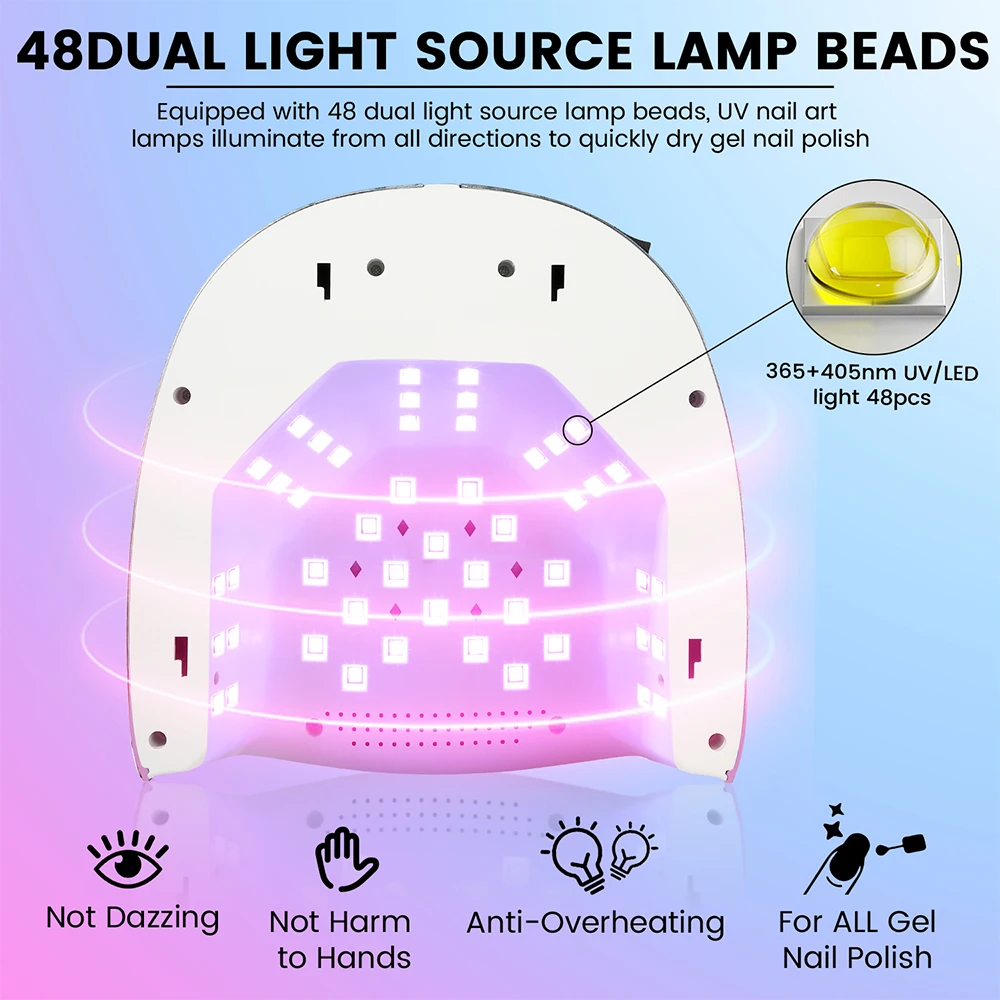 168W 48LEDS UV Nail Lamp Rechargeable LED Gel Nail Lamp Cordless With 3 Timer Setting Touch Control For Home Gel Nail Salon