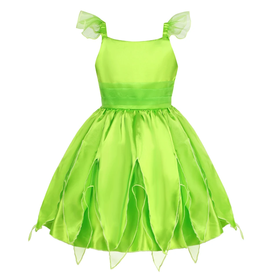 Girls Tinker Bell Dress Baby Girl Flower Fairy Cosplay Costume Kids Green Gowns Child Halloween Outfits