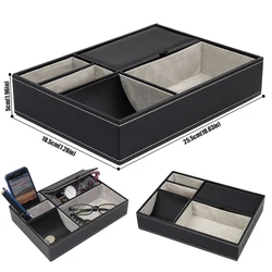 Faux Leather Men's Valet Tray Office Desktop Storage Box with 5 Compartments Multifunctional Bedside Table Organizer for Desktop