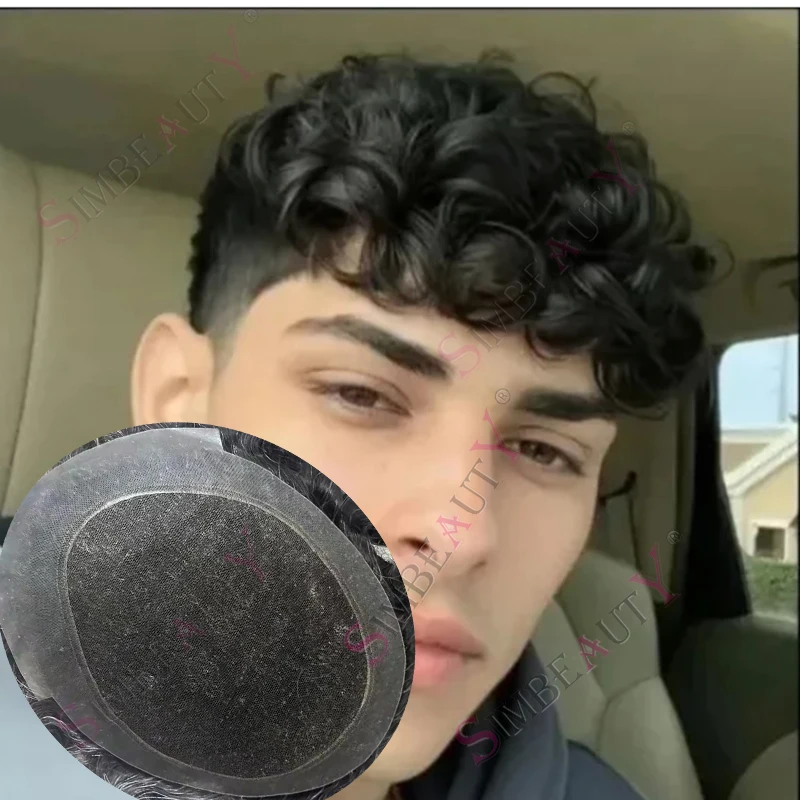 

Natural Hairline 20MM Curly Australia Toupee Undetectable Breathable Men Swiss Lace PU Base Wig For Men Bleach Knots Man Hairpie