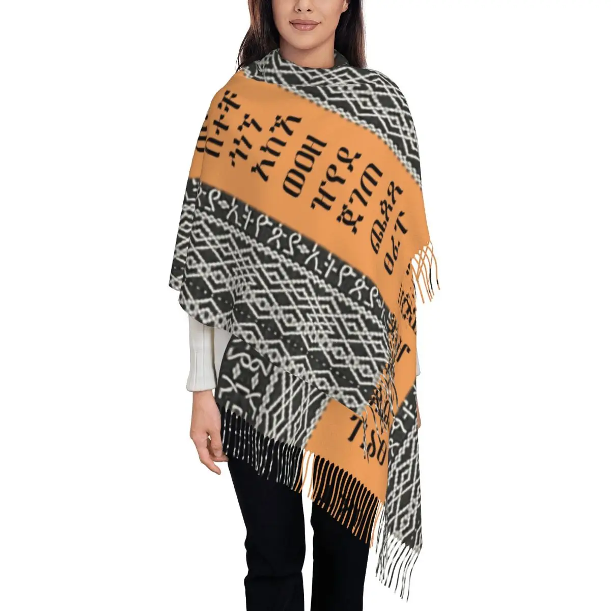 Custom Printed Amharic Alphabet Ethiopian Habesha Art Scarf Women Men Winter Warm Scarves Shawl Wrap