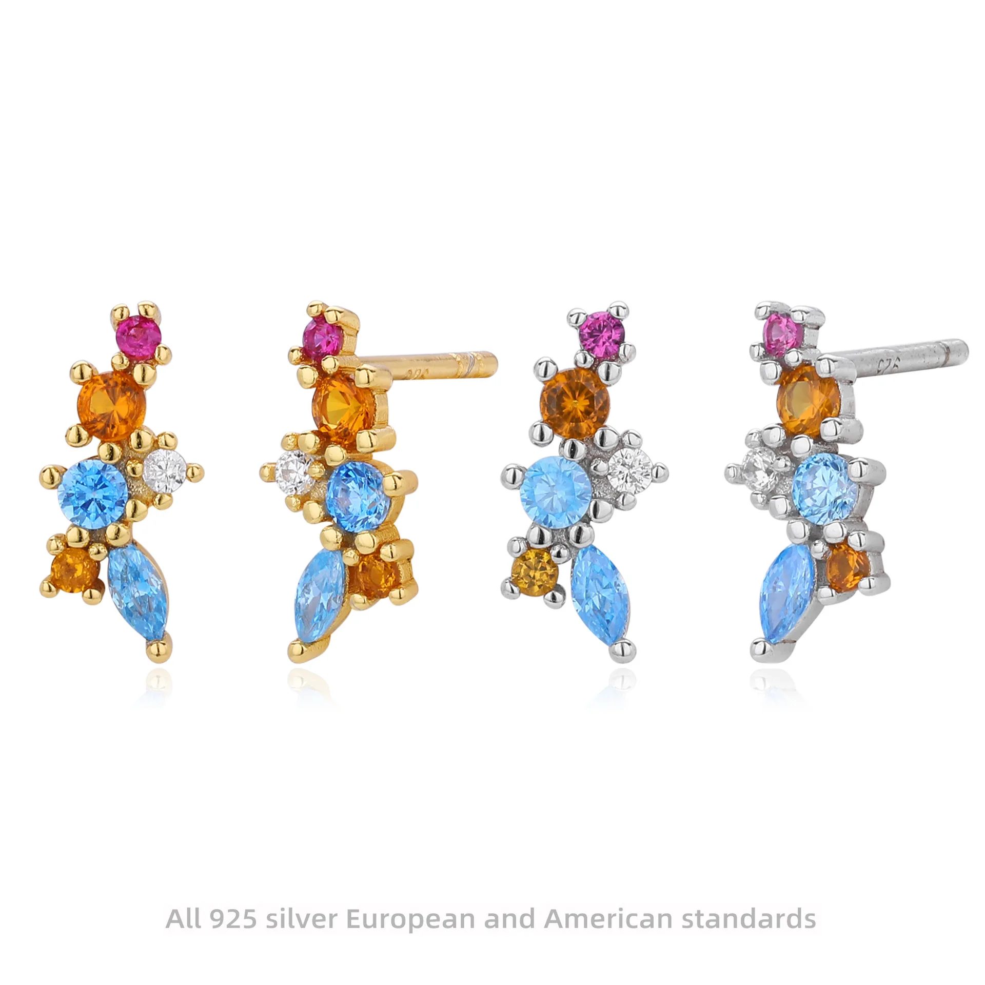 Withered Jewelry Earrings Women's Earrings Ear Cuffs S925 Pure Silver Earrings Set With Colored Zircon Earrings For Women