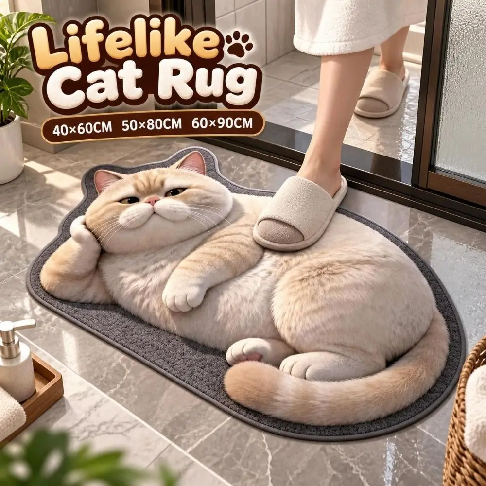 Diatomaceous Earth Lifelike Cat Floor Mat Non-slip Water-absorbing Bathroom Carpet 40×60CM 50×80CM 60×90CM Washable