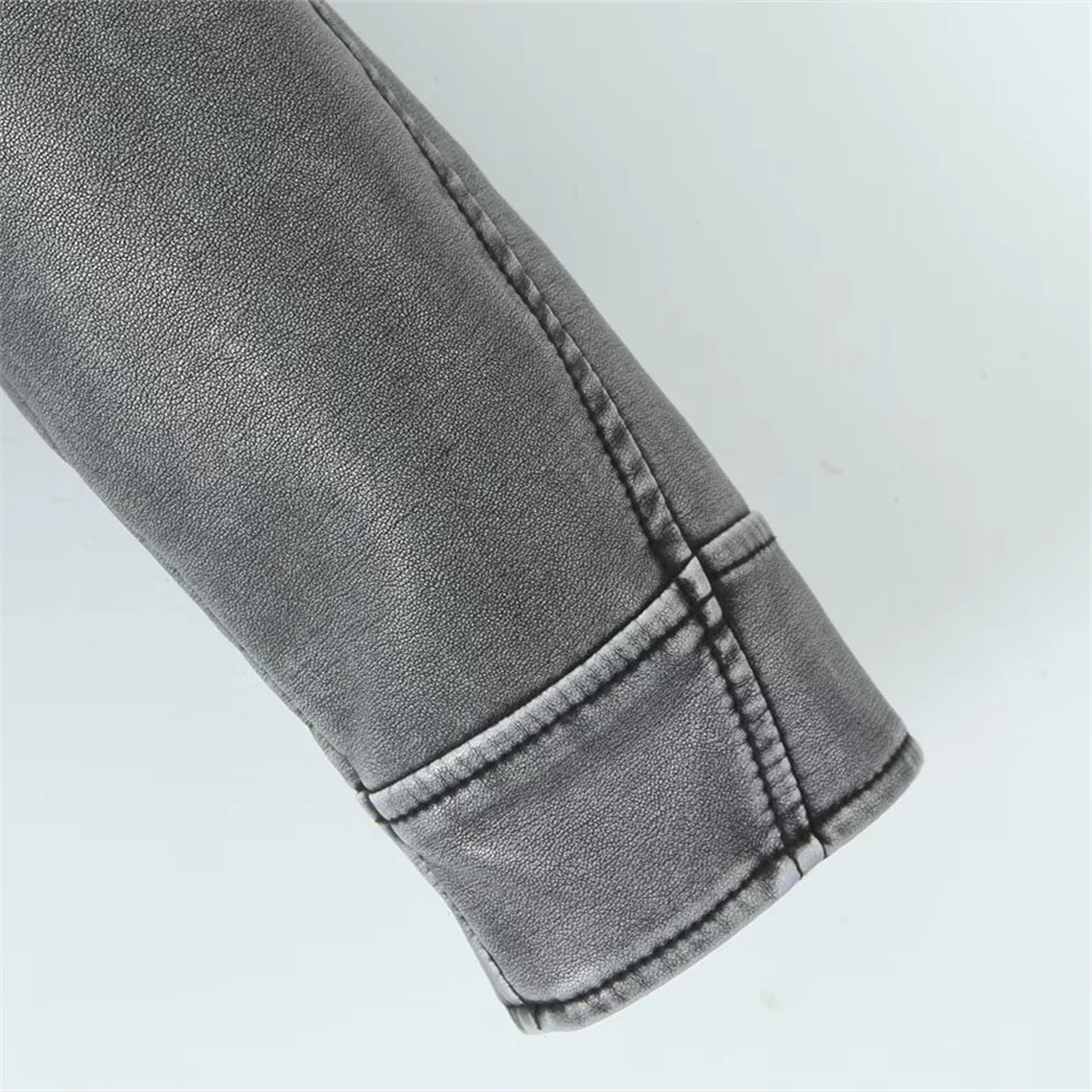 Jesienna Nowa Moda Damska Skórzana Kurtka Casual Retro Uniwersalny Kołnierz Krótka Kurtka Motocyklowa Top Odzież Wierzchnia