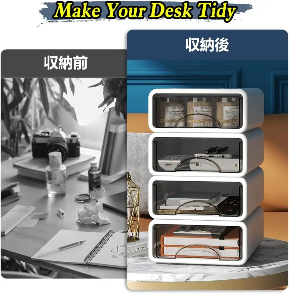 4 Stück stapelbare Schubladenboxen für den Schreibtisch, Schreibtisch-Organizer-Schubladen, Schubladenboxen, Kunststoff-Aufbewahrungsbox für Büro, Schule, Zuhause, Schminktisch, Desktop