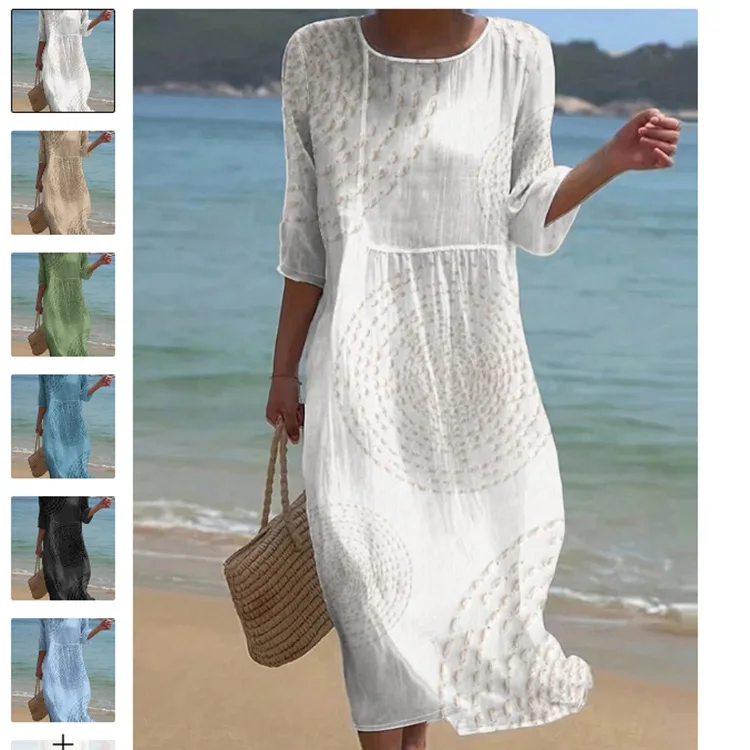 

2025 Spring and Summer New Short-sleeved Casual Printing Temperament Long Dress Dress Slim-fitting Small Fresh Casual Dress