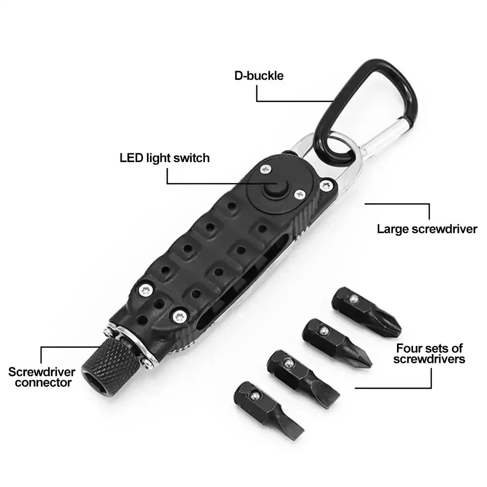 Multifunctional Mini Screwdriver with led light Outdoor EDC Keychain Shape Screwdrivers Bottle Opener Portable Steel Repair Tool