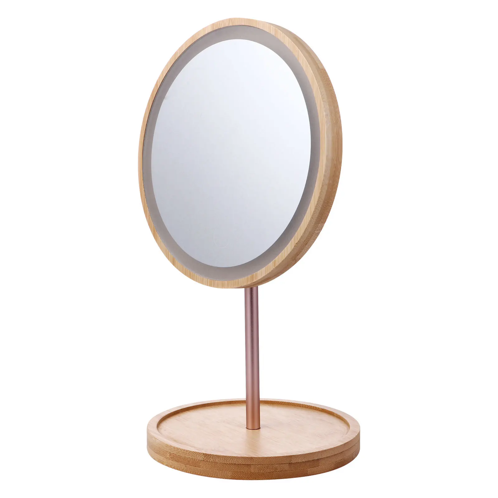 1Pcs Wooden LED Tabletop Vanity Mirror 90 Swivel Clear High Definition Stable Base Chic Gift LED Makeup Mirror