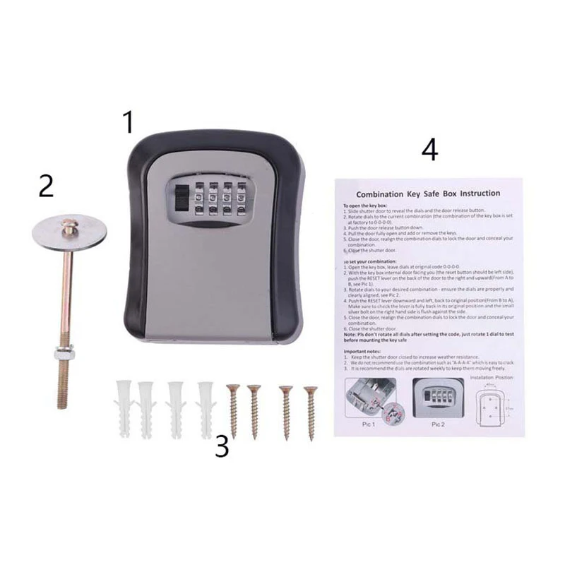 Imagem -06 - Wall Mounted Metal Alloy Key Lock Box Intempéries Seguro Digit Combinação Chave de Armazenamento Segurança Lock Box Indoor e Outdoor