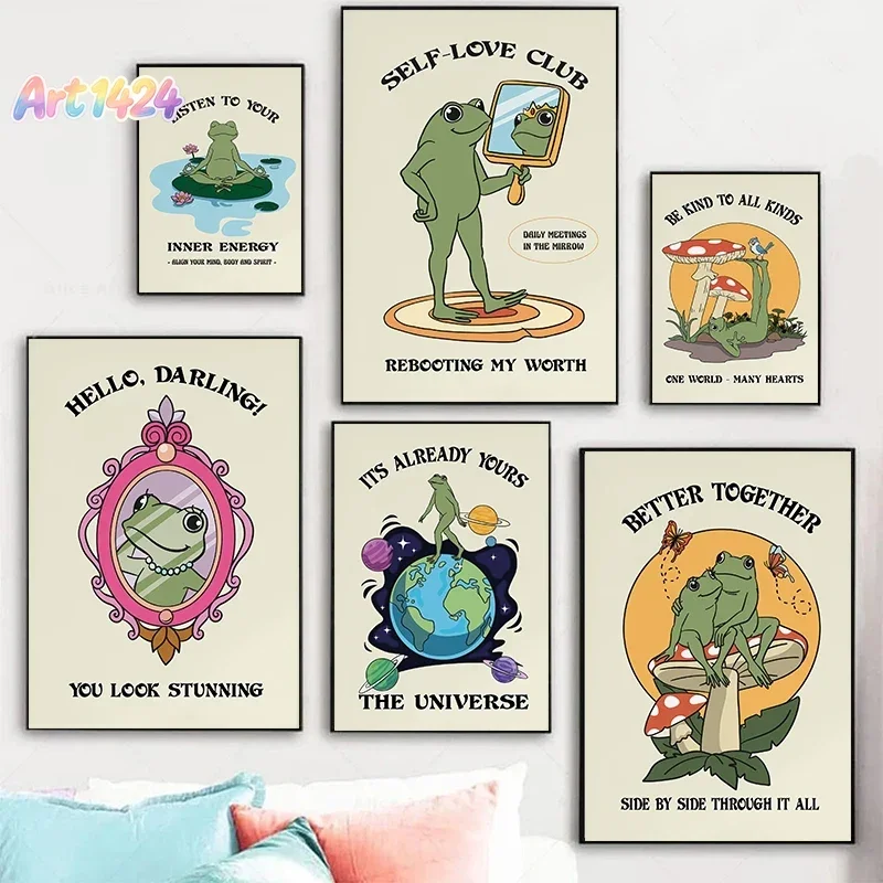 Funny Frog Mental Health Motivational Balanced Mentality Posters Prints Canvas Painting Wall Art Pictures Home Room School De