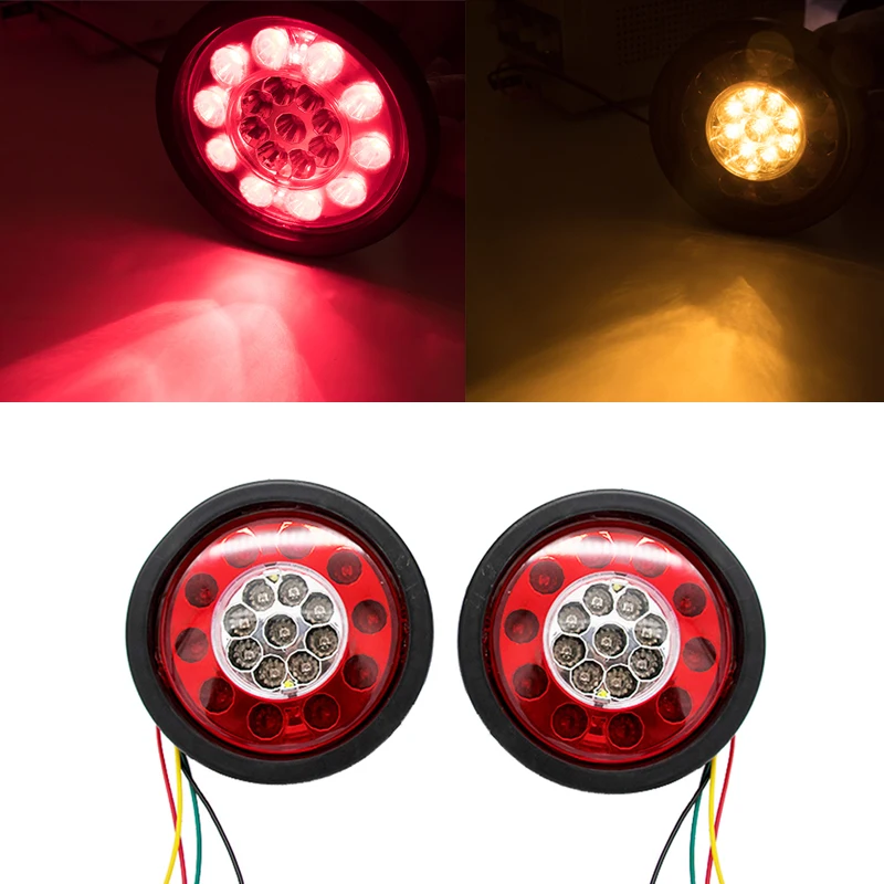 2PCS Round 19 LED Car Truck Trailer Lorry Brake Stop Indicator Turn Tail Light Lamp Waterproof Turn Signal Light Side Lamp