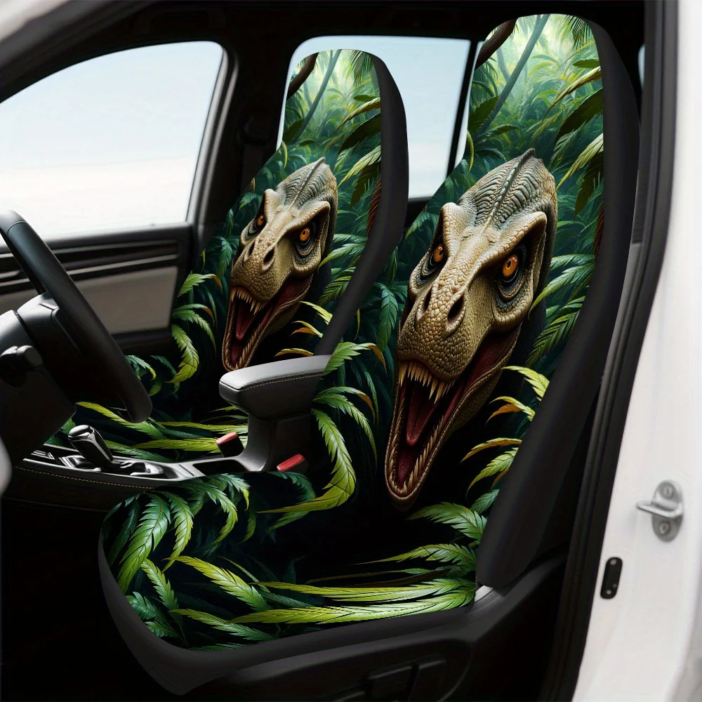 

2 шт. Чехлы на автомобильные сиденья Dinosaur Jungle Predator — складные, удобные и стильный дизайн с ярким зеленым и узором, идеальная посадка