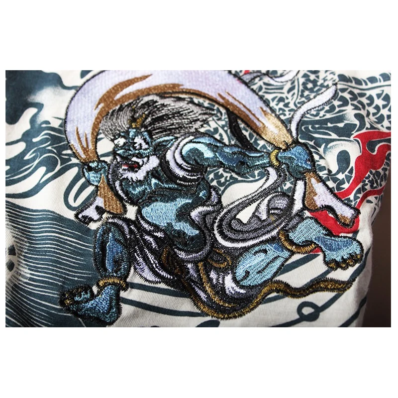 Lyprerazy Japanese Harajuku Ukiyoe Vintage Embroidery T Shirt Men\'s Carp Fish Dragon Embroidery Chinese Style Printing T Shirts