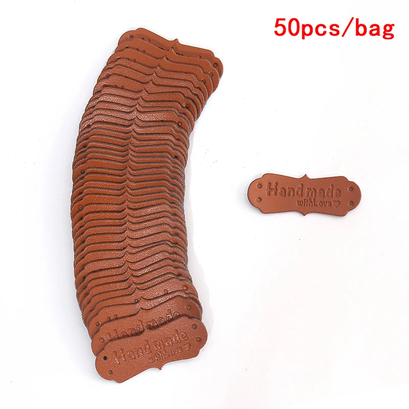 [YA] 50 stuks 41x16mm handgemaakte tags handgemaakte naaiaccessoires kunstleer breilabel voor kleding handgemaakt PU-label voor tas