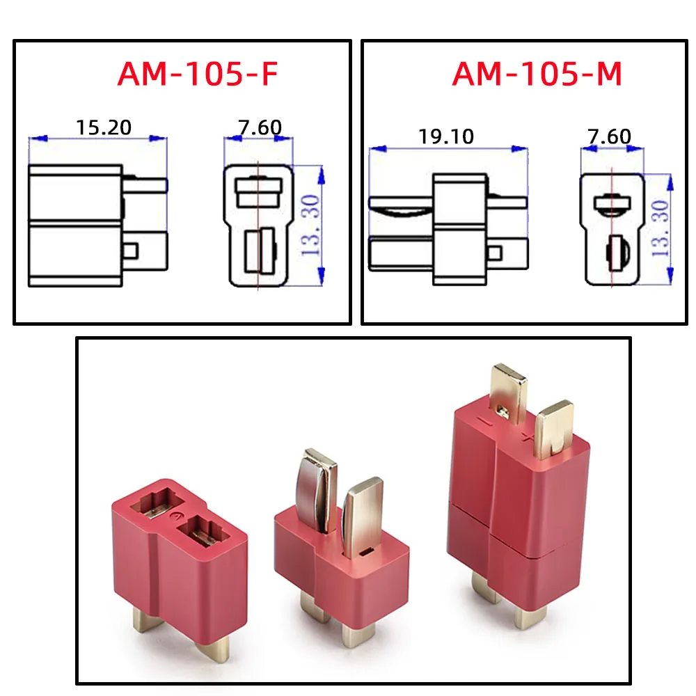 Amass ปลั๊กเชื่อมต่อ T ปลั๊กตัวเชื่อมต่อชายและหญิงแบบ T-Plug สำหรับชิ้นส่วนอะไหล่แบตเตอรี่ Lipo RC