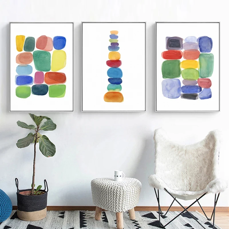 Simple Watercolor Color Mix and Match Art Canvas Poster Child Abstract Painting Print Picture Kindergarten Studio Decoration