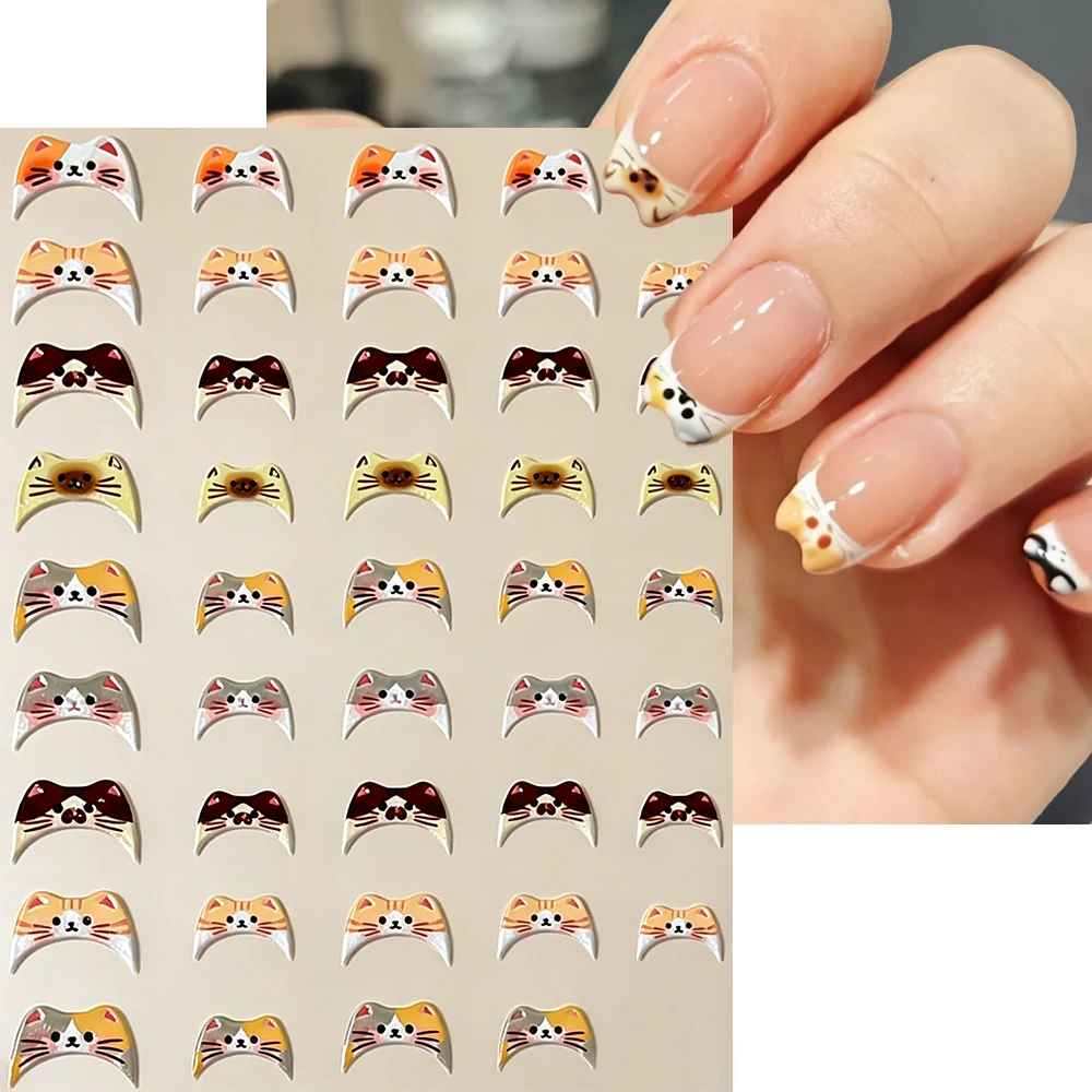 1 unidad de pegatinas de uñas con diseño de gatito francés, calcomanías japonesas de arte de uñas con gato con capucha, decoración de manicura DIY autoadhesiva con gato siamés francés