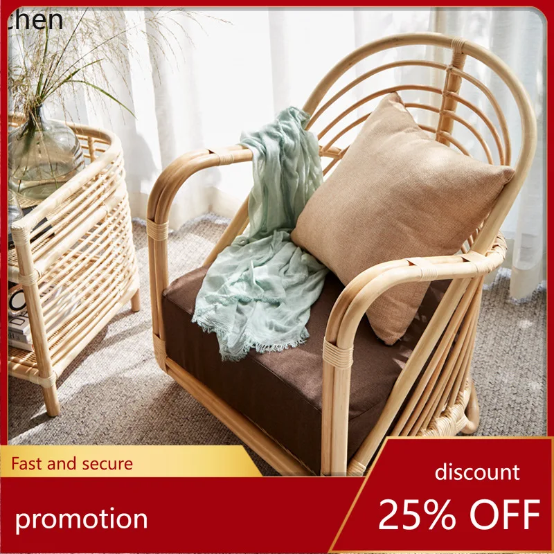 HXL Single Sofa Living Room Leisure Chair Natural Rattan Handmade Woven Rattan Chair