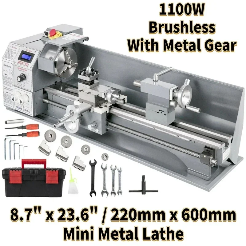 

1100W Metal Lathe MX-600A Mini Machine Brushless Motor 38mm Through Hole 125mm Chuck MT5 GearAutomatic Tool Feeding