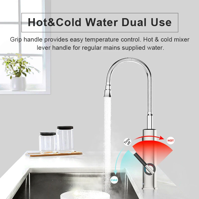 Briwellna Electric Water Heater Flowing Universal Spout Kitchen Faucet 2 in 1 Stainless Steel Electric Faucet 220V Heating Tap