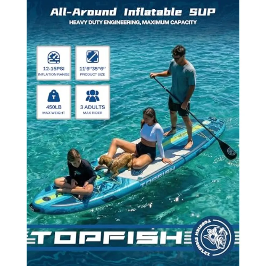 Stand Up Paddle Board for adults inflatable PVC material blue ultra-stable extra-wide 11'6x35'' design with 450lb capacity came