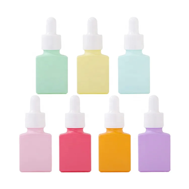 15ml colorful square cosmetic essential oil serum glass  dropper bottle Pink Green Purple Blue Orange Yellow Red massage oil