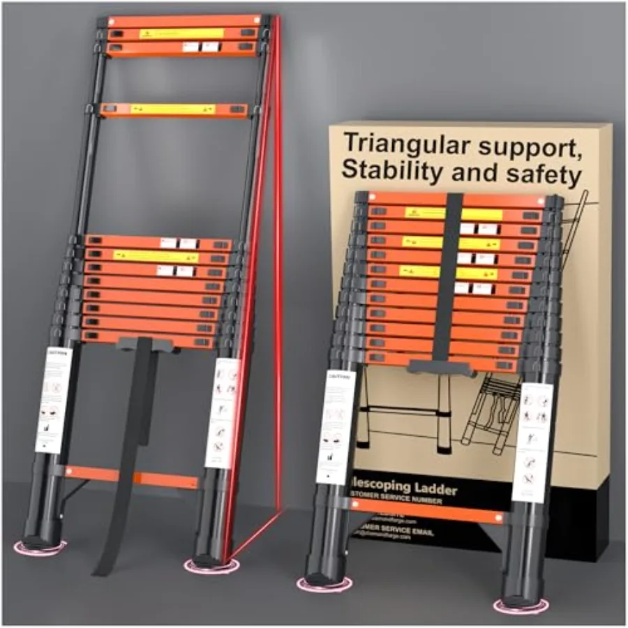 Telescoping Ladder Extension 12.5 FT Aluminum Foldable Extendable Ladder for House Roof Travel Trailers Adjustable Retractable