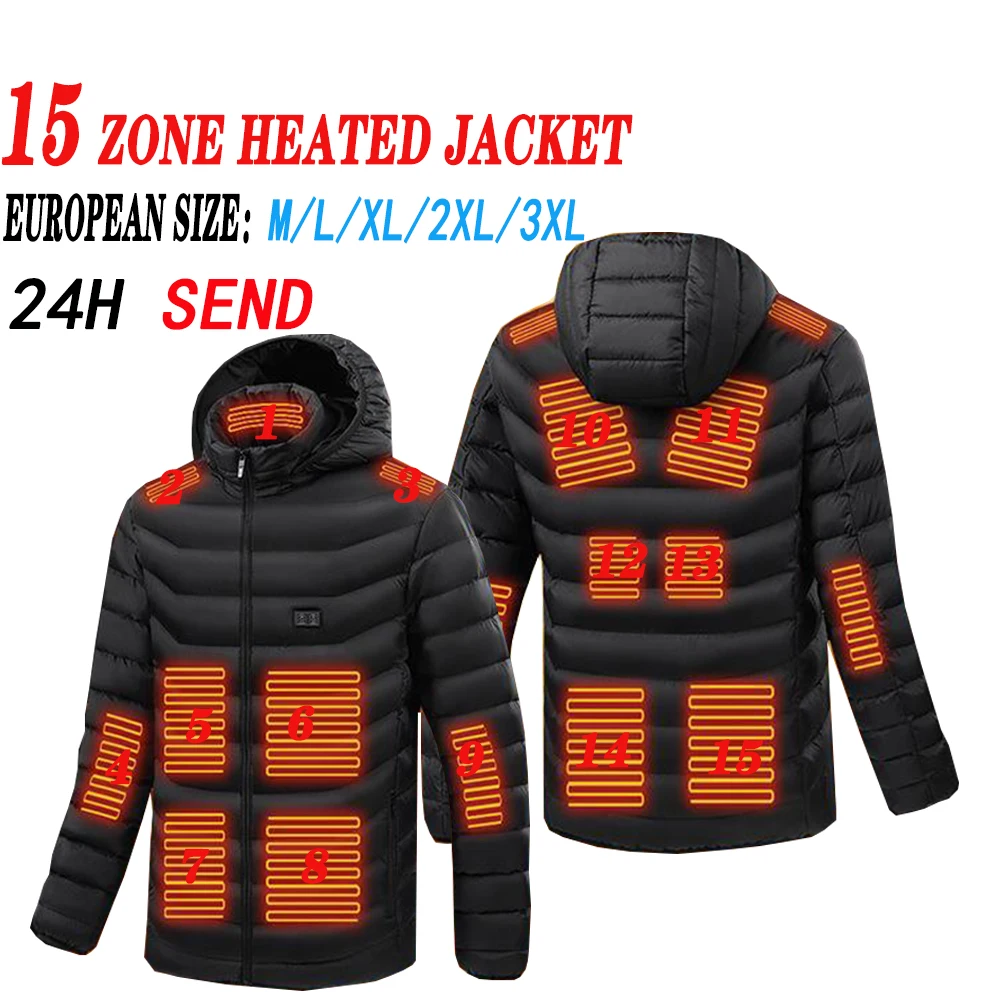 15 Areas Heated Jacket USB Men's Women's Winter Outdoor Electric Heating Jackets Warm Sports Thermal Coat Clothing Heatable Vest