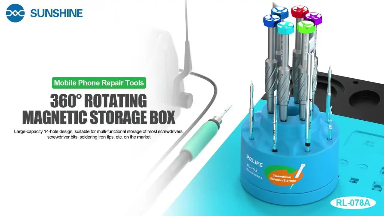 RELIFE RL-078A 360° Rotatable Multi-functional Repair Tool Storage Rack Multi-hole Slot Storage Classification Storage Box Tool